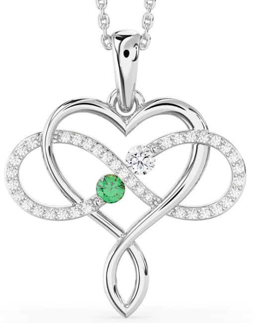 Large Diamond Silver Heart Infinity Necklace