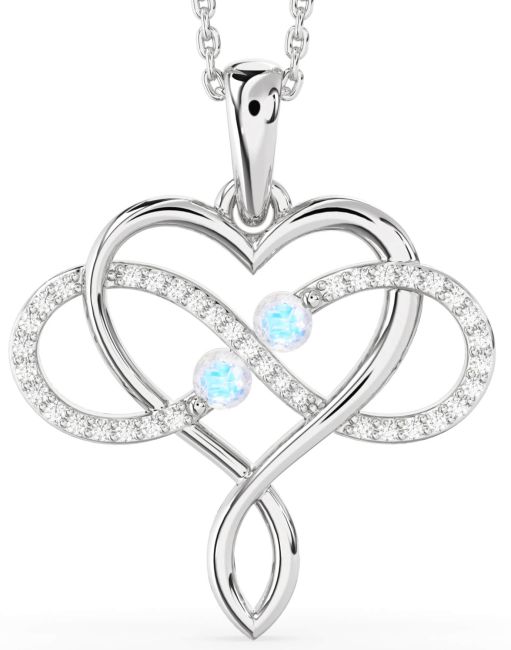 Large Diamond Moonstone Silver Heart Infinity Necklace