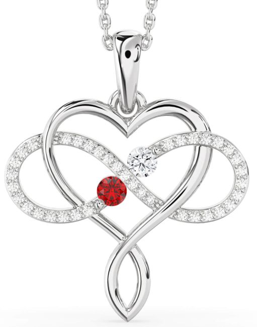 Large Diamond Silver Heart Infinity Necklace