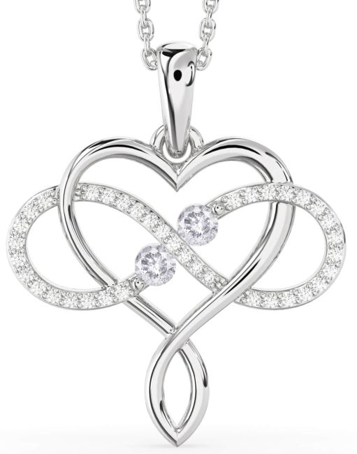 Large Salt & Pepper Diamond Silver Heart Infinity Necklace