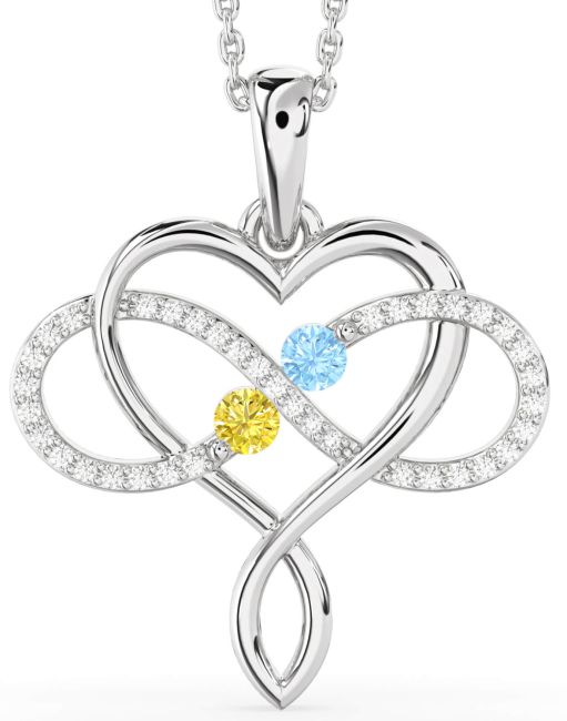 Large Diamond Silver Heart Infinity Necklace