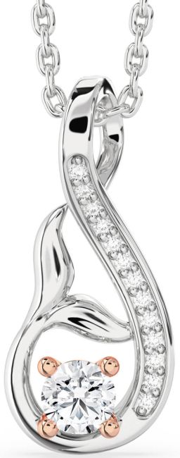 Diamond Rose Gold Silver Infinity Whale Tail Necklace