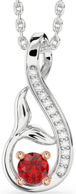 Diamond Ruby Rose Gold Silver Infinity Whale Tail Necklace