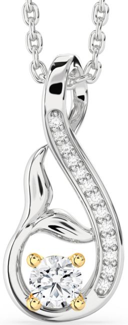 Diamond Platinum & Yellow Gold Infinity Whale Tail Necklace