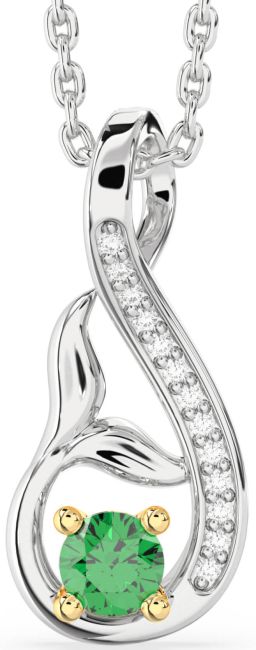 Diamond Emerald Gold Silver Infinity Whale Tail Necklace