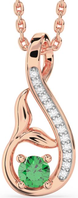 Diamond Emerald Rose Gold Infinity Whale Tail Necklace