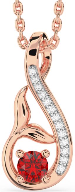 Diamond Ruby Rose Gold Infinity Whale Tail Necklace