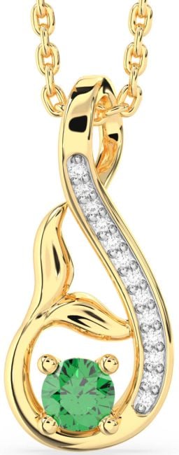 Diamond Emerald Gold Infinity Whale Tail Necklace
