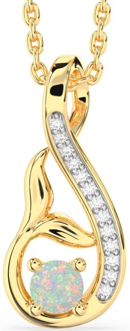 Diamond Opal Gold Silver Infinity Whale Tail Necklace