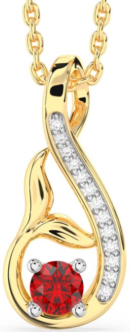 Diamond Ruby Gold Silver Infinity Whale Tail Necklace