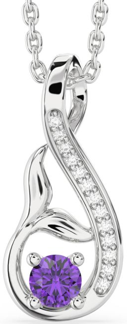 Diamond Amethyst Silver Infinity Whale Tail Necklace