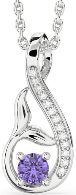 Diamond Alexandrite Silver Infinity Whale Tail Necklace