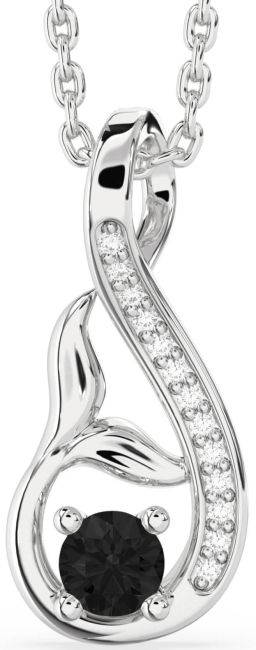 Black Diamond Silver Infinity Whale Tail Necklace