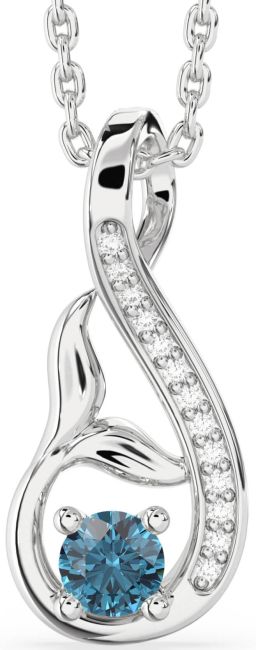 Blue Diamond Silver Infinity Whale Tail Necklace