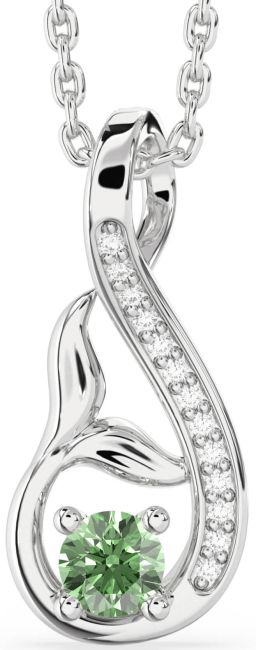 Green Diamond Silver Infinity Whale Tail Necklace