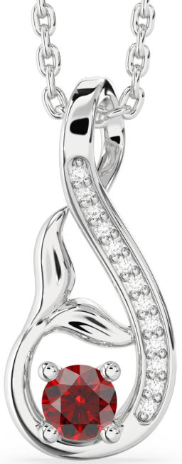 Diamond Garnet Silver Infinity Whale Tail Necklace