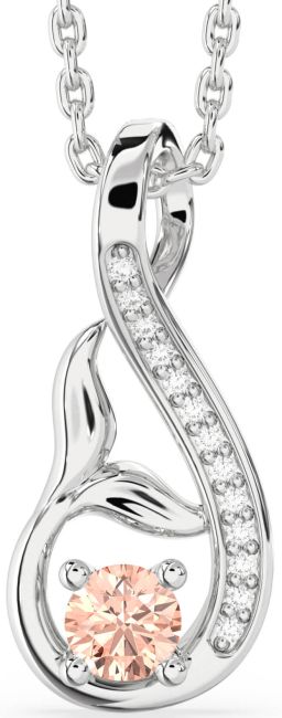 Diamond Morganite Silver Infinity Whale Tail Necklace