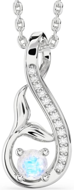 Diamond Moonstone Silver Infinity Whale Tail Necklace