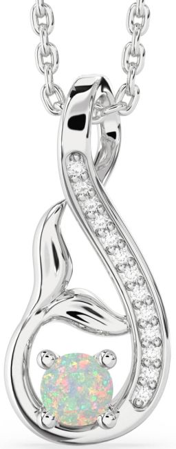 Diamond Opal Silver Infinity Whale Tail Necklace