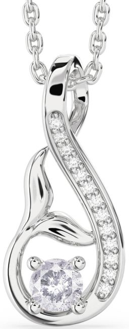 Salt & Pepper Diamond Silver Infinity Whale Tail Necklace