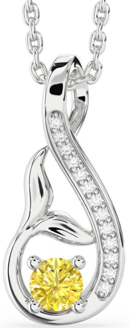 Yellow Diamond Silver Infinity Whale Tail Necklace