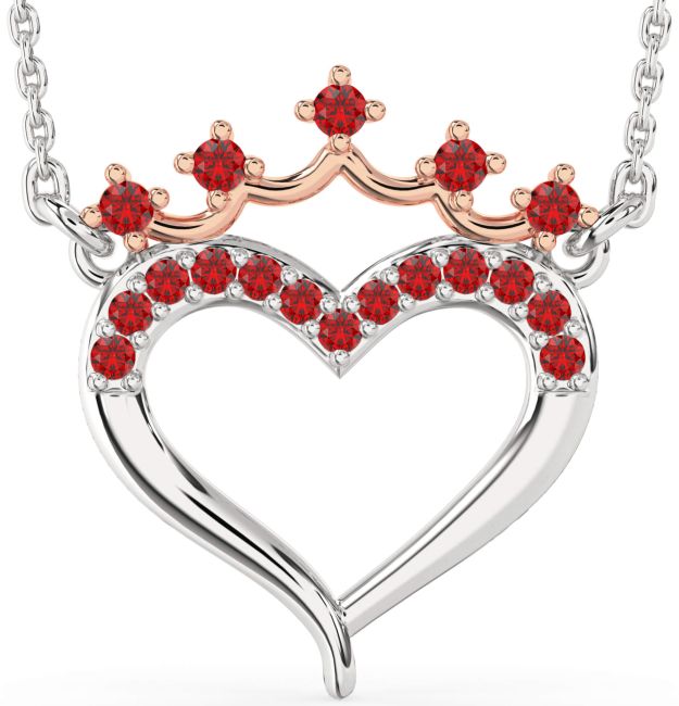 Ruby Rose Gold Silver Heart Crown Necklace