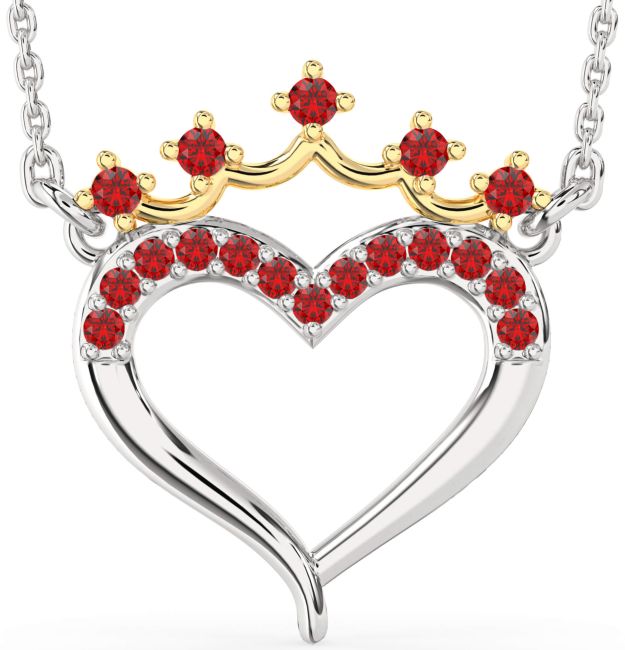 Ruby Gold Silver Heart Crown Necklace