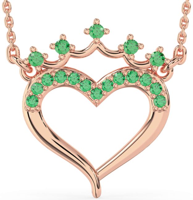 Emerald Rose Gold Heart Crown Necklace