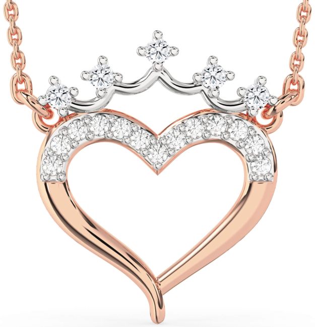 Diamond White Rose Gold Heart Crown Necklace