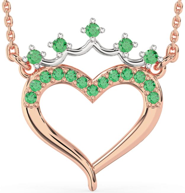 Emerald Rose Gold Silver Heart Crown Necklace