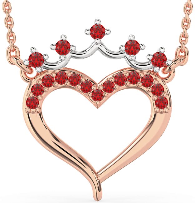 Ruby Rose Gold Silver Heart Crown Necklace