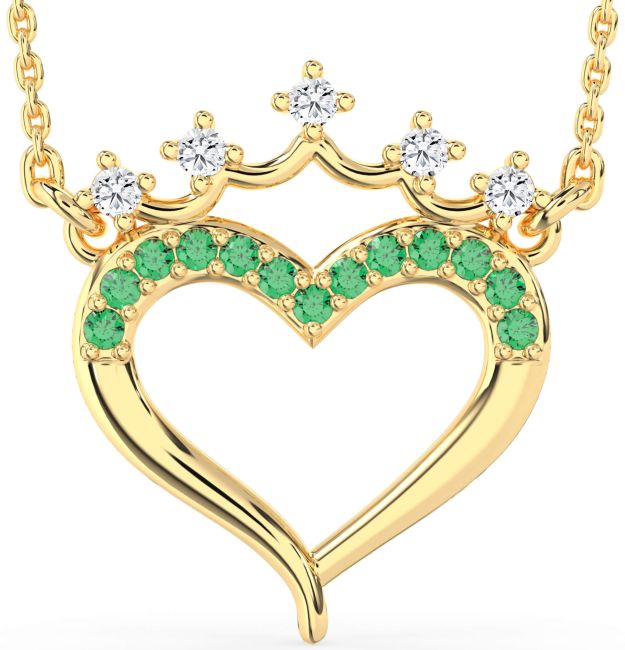 Emerald & Diamond Gold Heart Crown Necklace