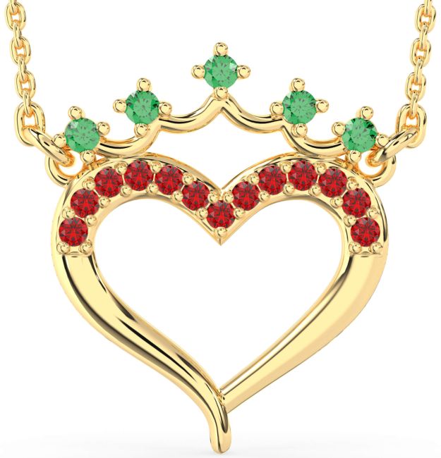 Emerald & Ruby Gold Heart Crown Necklace