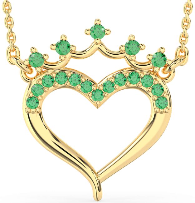 Emerald Gold Heart Crown Necklace
