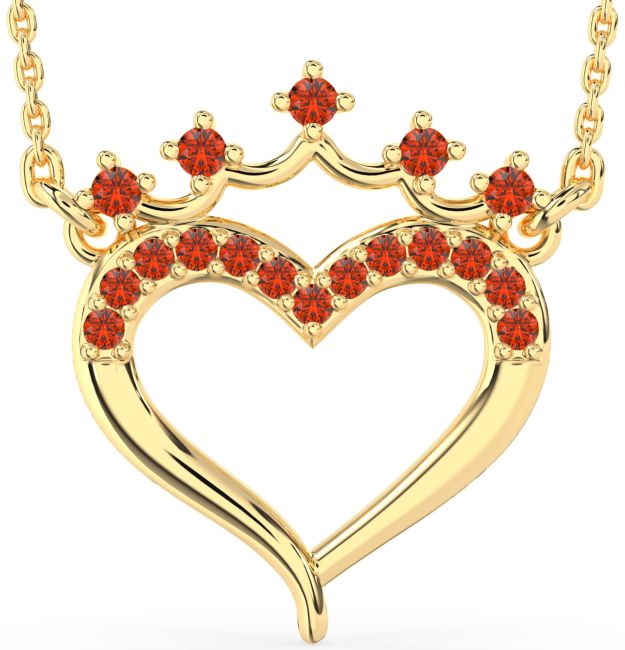 Fire Opal Gold Heart Crown Necklace