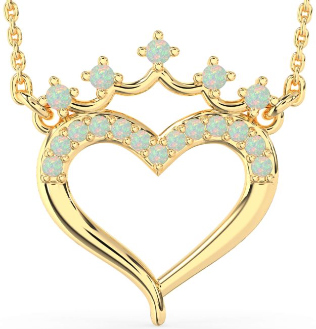 Opal Gold Heart Crown Necklace