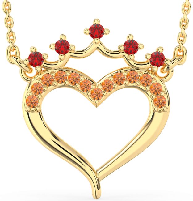 Ruby & Citrine Gold Heart Crown Necklace