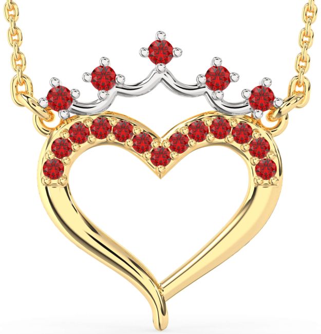 Ruby Gold Silver Heart Crown Necklace