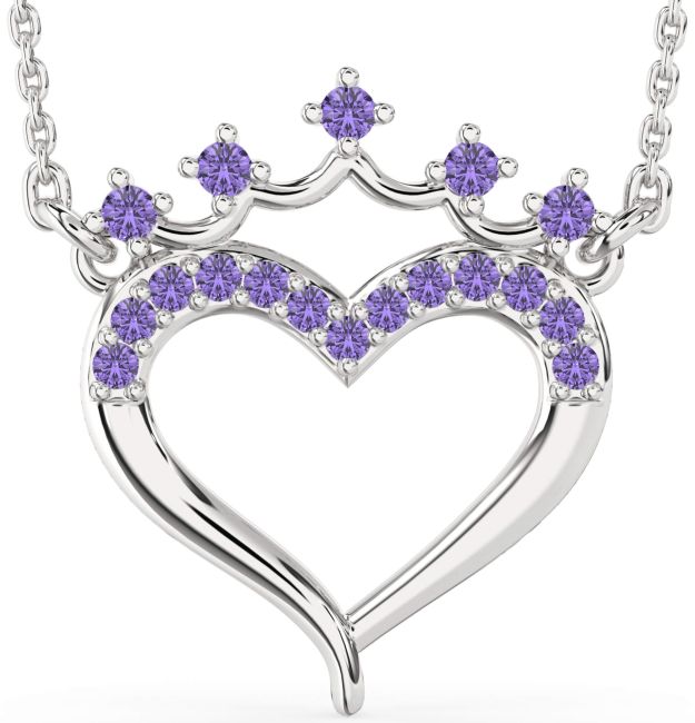 Alexandrite Silver Heart Crown Necklace