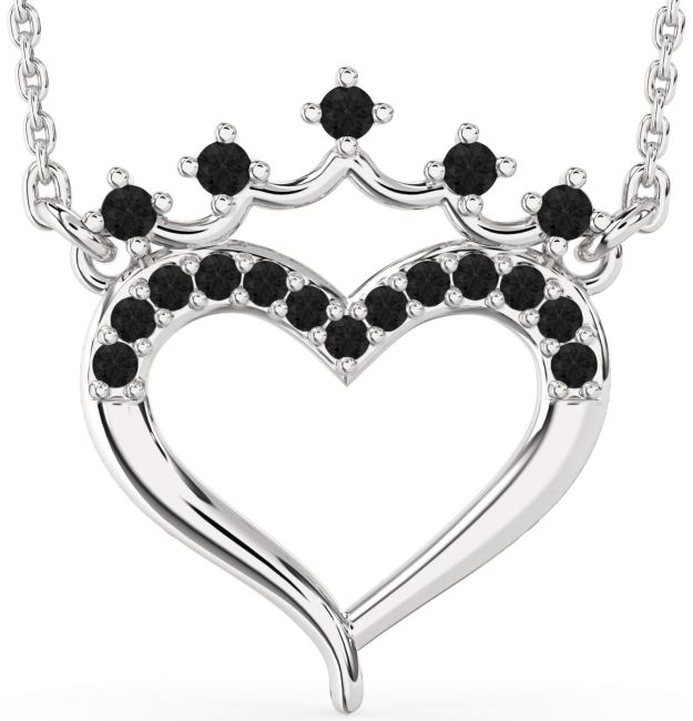 Black Diamond Silver Heart Crown Necklace