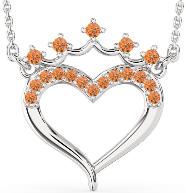 Citrine Silver Heart Crown Necklace