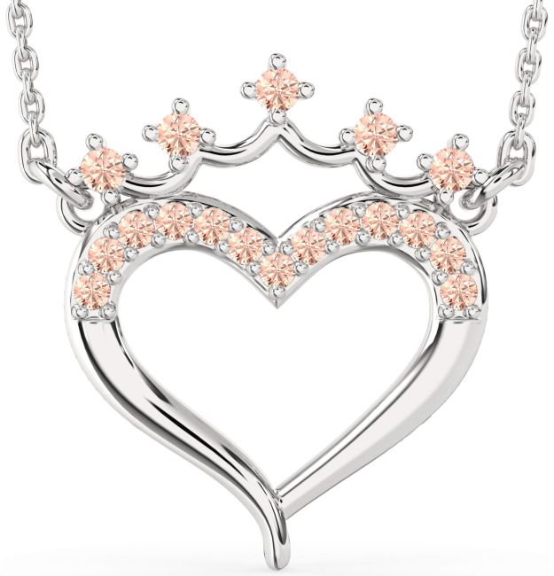 Morganite Silver Heart Crown Necklace