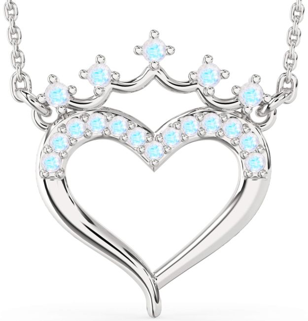 Moonstone Silver Heart Crown Necklace