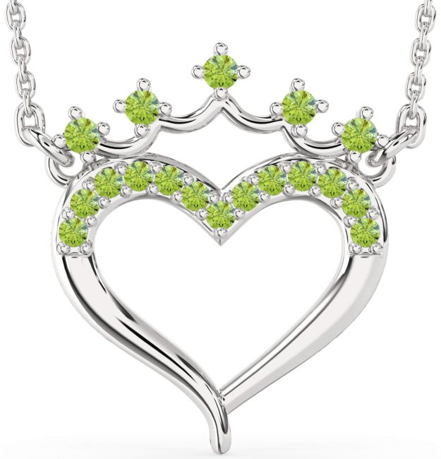 Peridot Silver Heart Crown Necklace