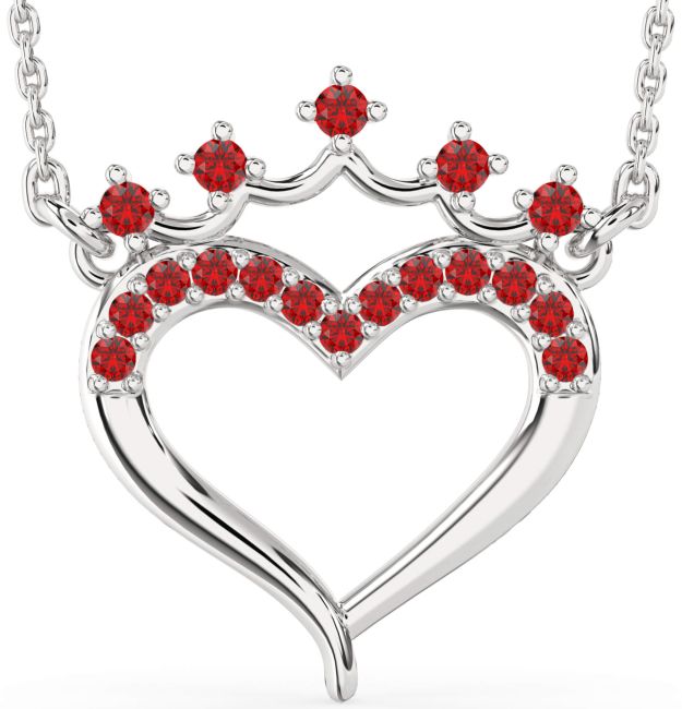 Ruby Silver Heart Crown Necklace