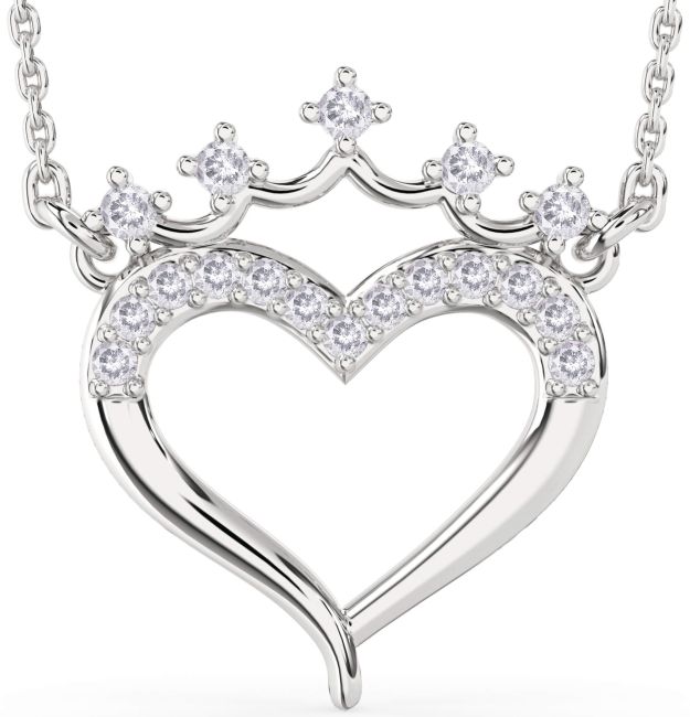 Salt & Pepper Diamond Silver Heart Crown Necklace