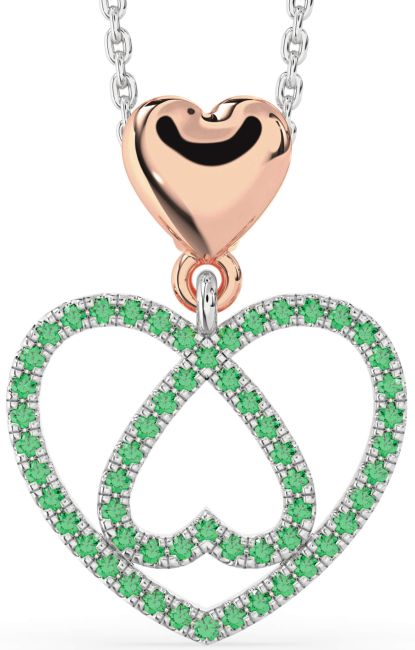 Emerald Rose Gold Silver Heart Necklace