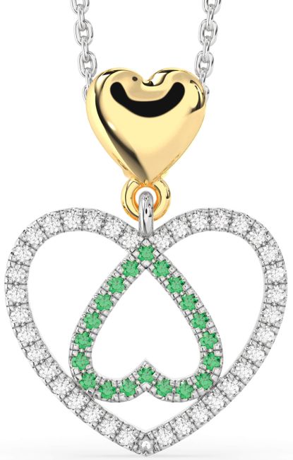 Emerald & Diamond Gold Silver Heart Necklace