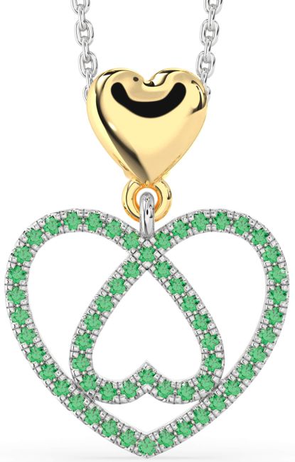 Emerald Gold Silver Heart Necklace