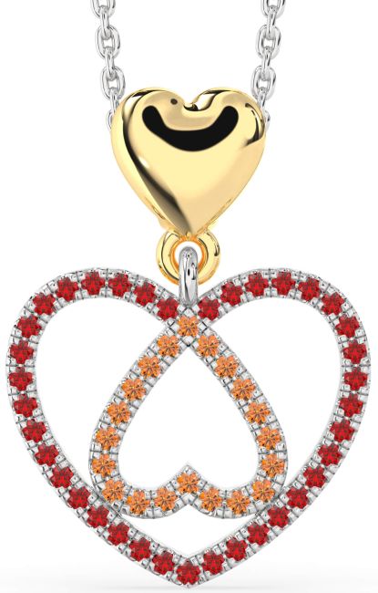 Ruby & Citrine Gold Silver Heart Necklace